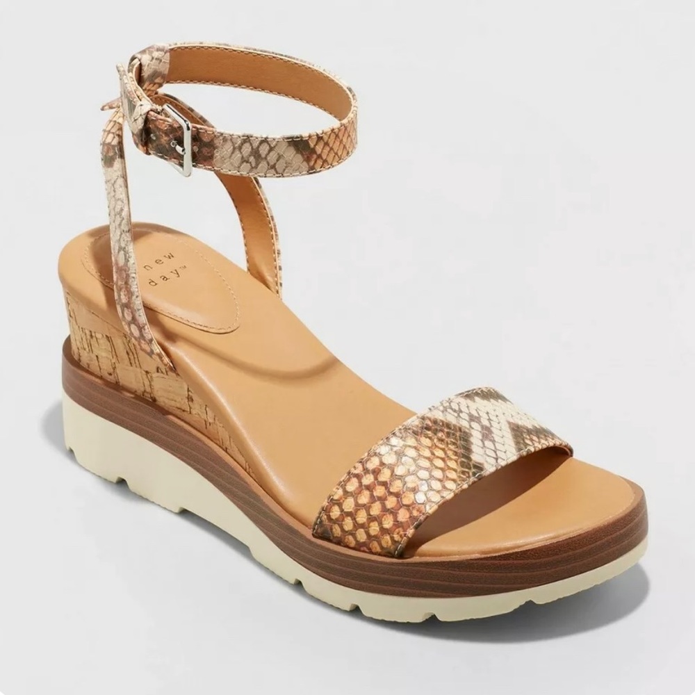 a New Day™ Women's Abigail Heels - Faux-leather Sandals Ankle Strap Snakeskin 12